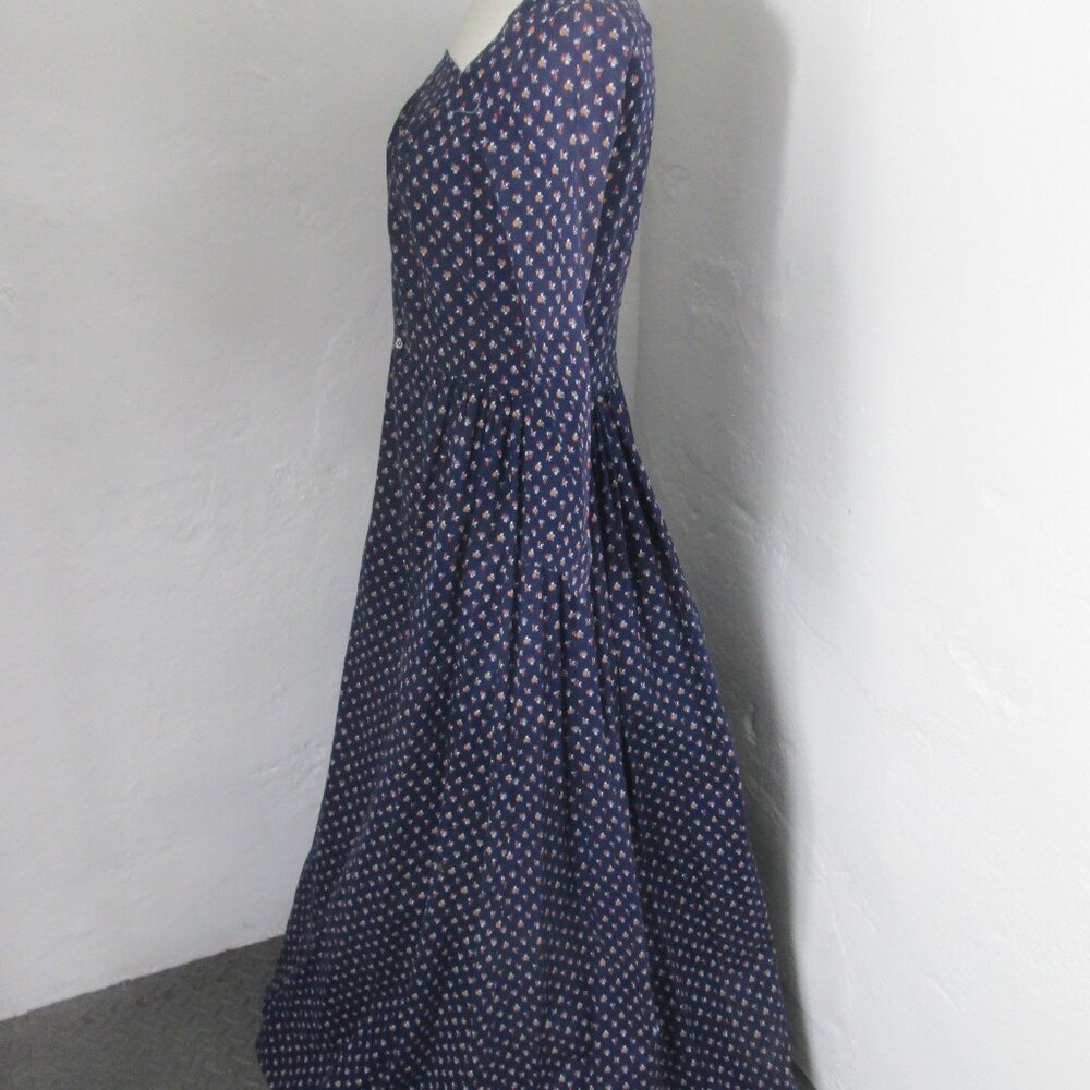 Vintage Handmade 70s Maxi Dress Blue Ditty Floral Square Neck Prairie Womens S/M